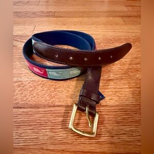 Vineyard Vines Canvas Club Whale Leather Brass Belt Mens Size 36